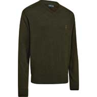 DEERHUNTER Harrington Strickpullover mit V-Ausschnitt Forest Ember Melange
