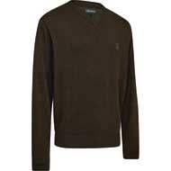 DEERHUNTER Harrington Strickpullover mit V-Ausschnitt Brown Melange