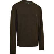 DEERHUNTER Harrington Strickpullover mit Rundhalsausschnitt Forest Brown Melange