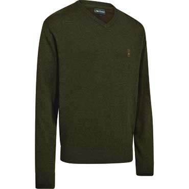 DEERHUNTER Harrington Strickpullover mit V-Ausschnitt Forest Ember Melange