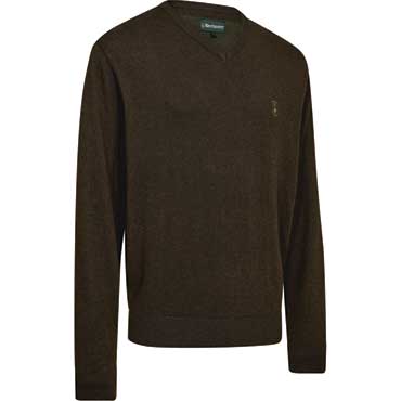 DEERHUNTER Harrington Strickpullover mit V-Ausschnitt Brown Melange