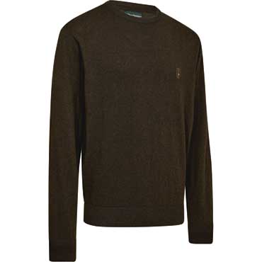 DEERHUNTER Harrington Strickpullover mit Rundhalsausschnitt Forest Brown Melange